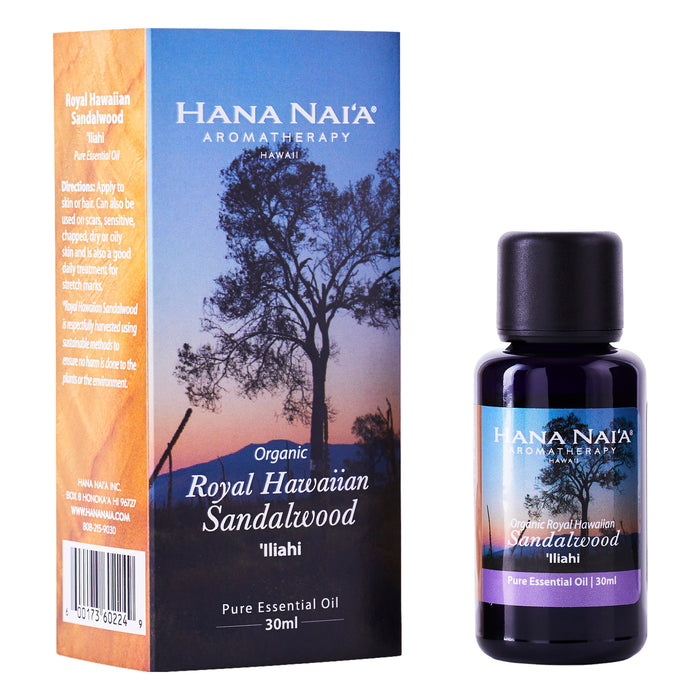 Olio essenziale puro di legno di sandalo hawaiano biologico ('iliahi) (Santalum Paniculatum).